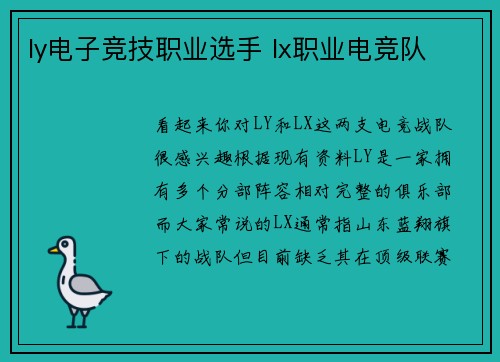 ly电子竞技职业选手 lx职业电竞队
