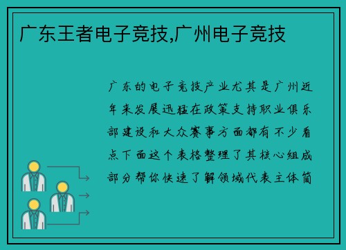 广东王者电子竞技,广州电子竞技